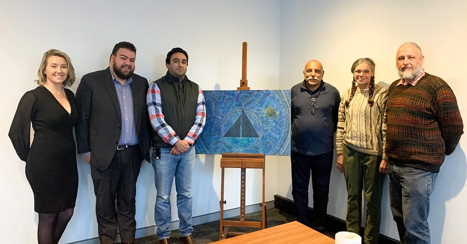 Some of the Anchoram team with artist Felicia Fletcher at the installation.