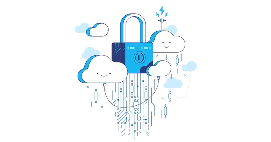 Graphic showing clouds and a padlock