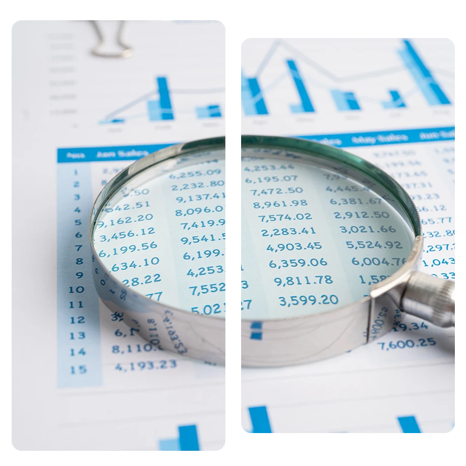 bookkeeping_payroll_header Magnifying glass on top of bookkeeping records