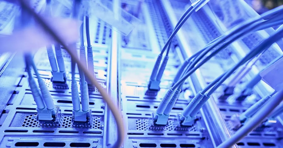 Network hub with cables connected