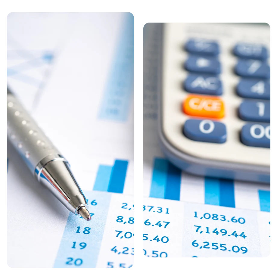 Calculator and pen on a sheet of paper