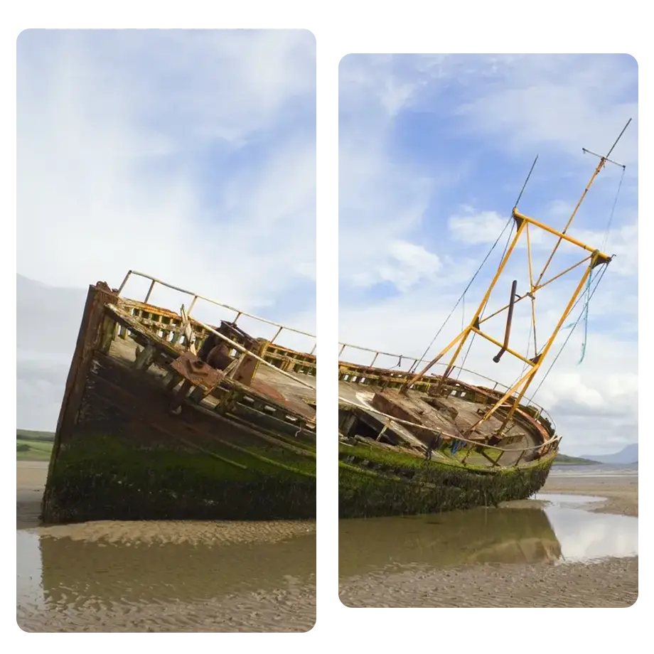 Beached ship on the sand