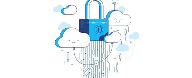 Graphic showing clouds and a padlock