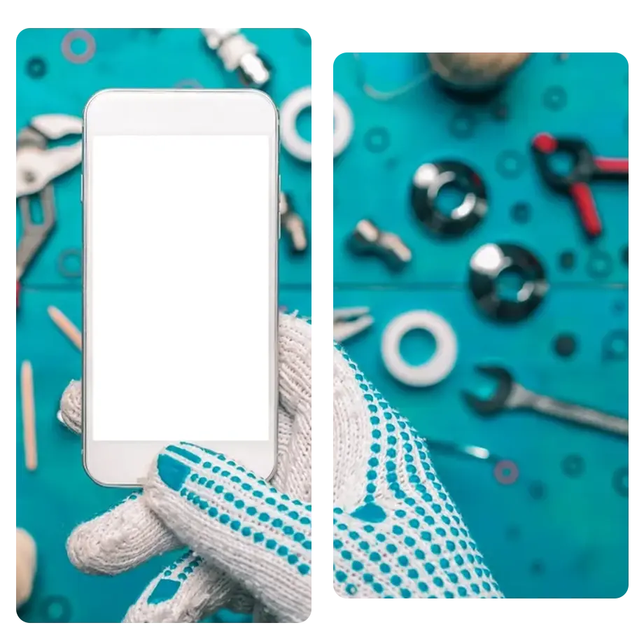 Person holding up a phone that they are attempting to hack into